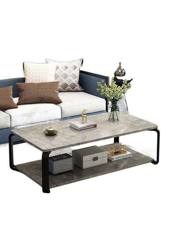 

Dubaigallery 2 Tier Iron Living Room Coffee Table, Grey/Black