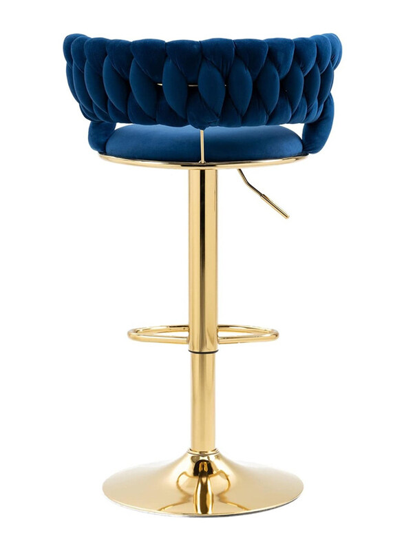 

DubaiGallery Adjustable 360° Rotating Velvet Metal Bar Stool with Backrest, Blue/Gold