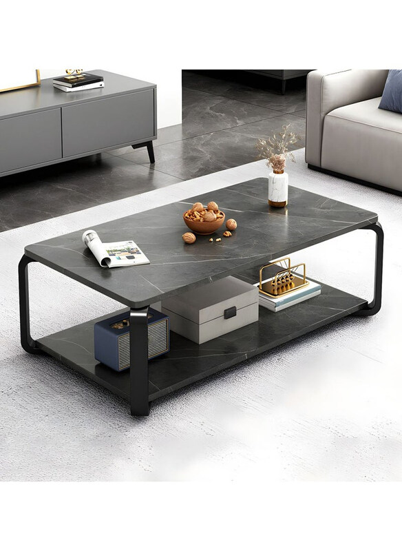 

Dubaigallery Modern Marble Coffee Table with Metal Frame Legs, Black