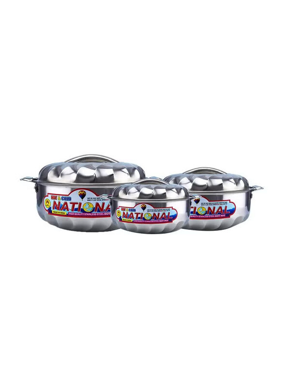 

National 3-Piece Stainless Steel Hot Pot Cookware Set with Lid, Silver