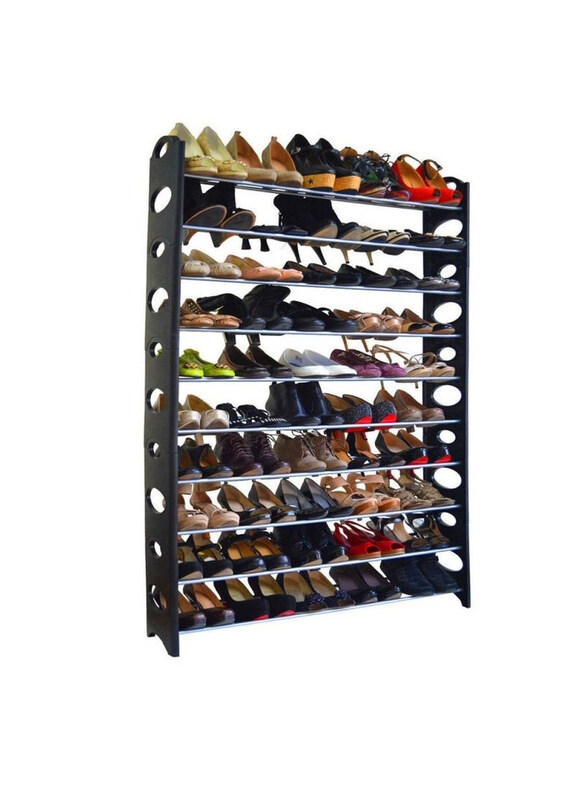 

Dubaigallery 10-Layer Heart Shape Metal Shoe Rack, Silver/Black