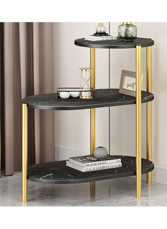 

DubaiGallery Iron Frame 3 Shelves Small Sofa Side Table, Black/Gold