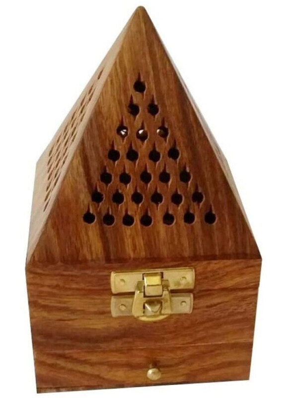 

DubaiGallery Pyramid Shape Wooden Incense Burner, Brown