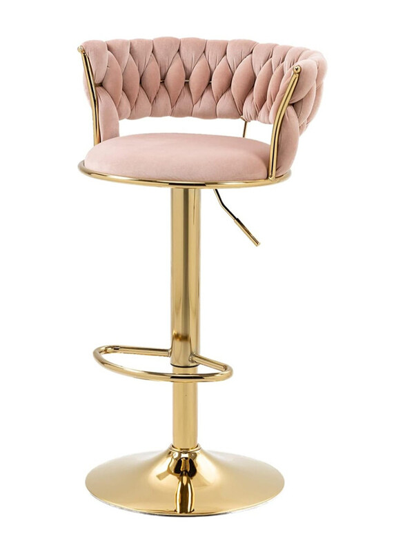 

DubaiGallery Luxury Bar Modern Round Adjustable Reception Chair, Gold/Light Pink