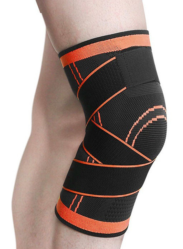 

Generic 2 Piece Basketball Unisex Knee Brace Compression Sleeve Pad with Knitted Adjustable Straps, X-Large, Y17434C-XL-KM, Black/Orange