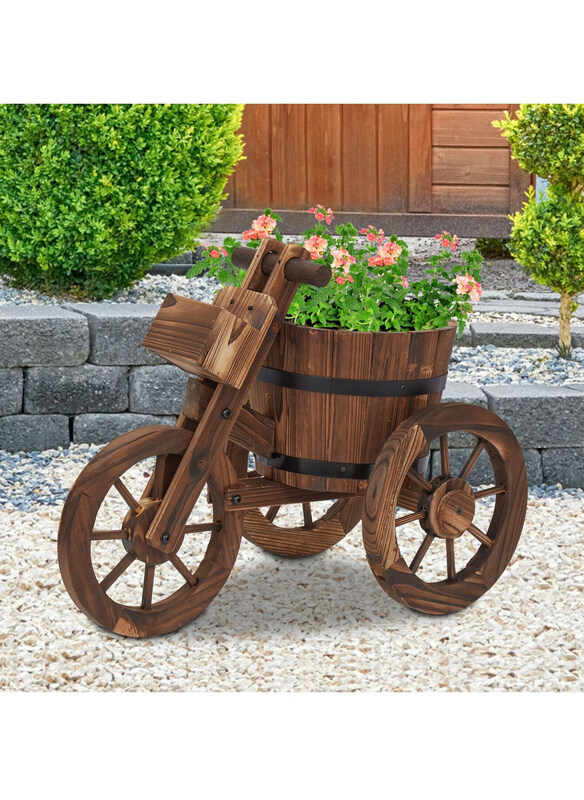 

DubaiGallery Home Garden Decoration Artificial Plants Tricycle-Shaped Wooden Flower Pot, Brown