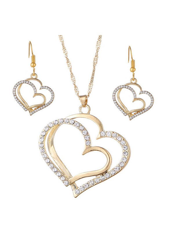 

Jolly 3-Piece Crystal Studded Heart Jewellery Set, Gold