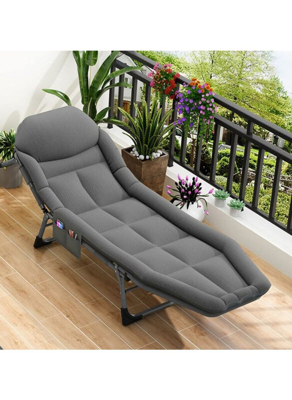 

DubaiGallery Folding Single Bed Office Lounge Chair Lunch Break Bed Easy and Portable Care Portable Folding Beach Chair, Grey