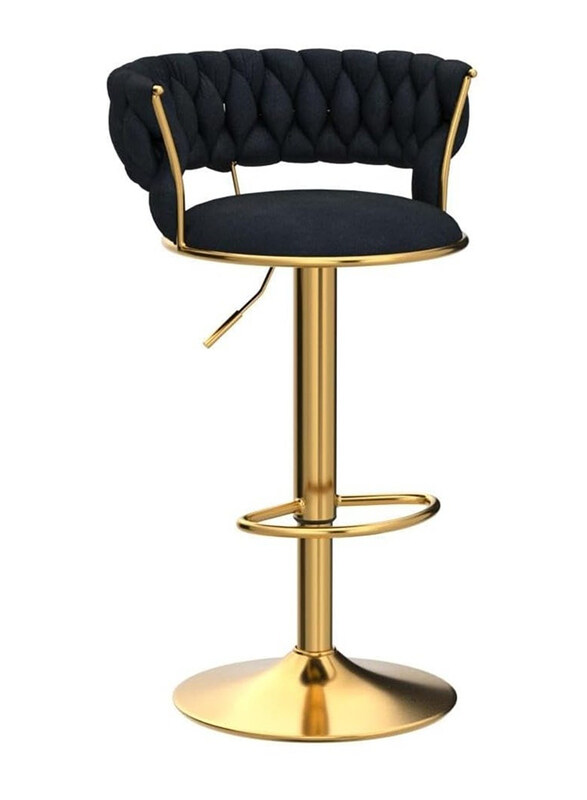 

DubaiGallery Adjustable 360° Rotating Velvet Metal Bar Stool with Backrest, Black/Gold