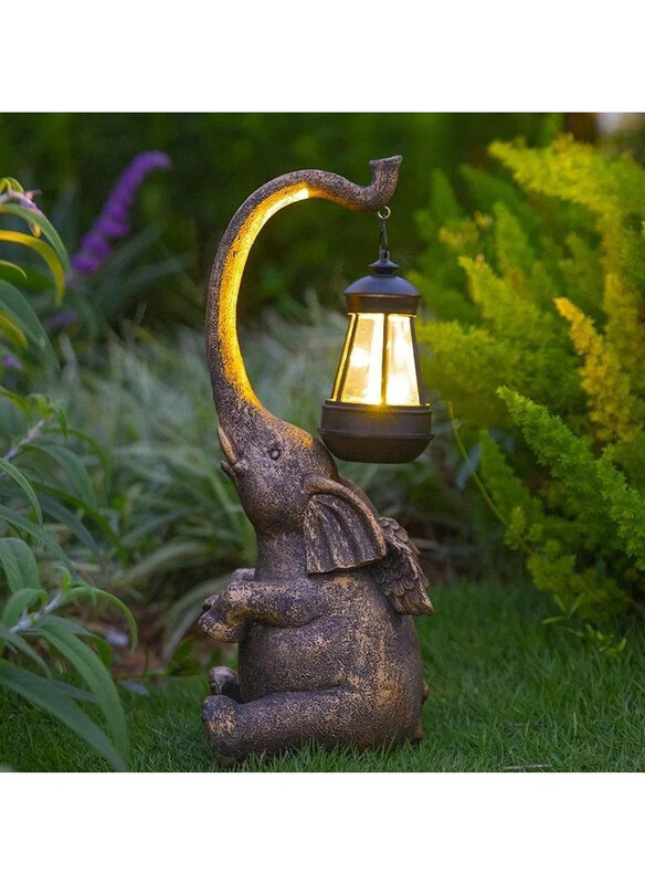 

DubaiGallery Solar Garden Statue 15'' Elephant Figurine Outdoor Decor LED Lights, Black