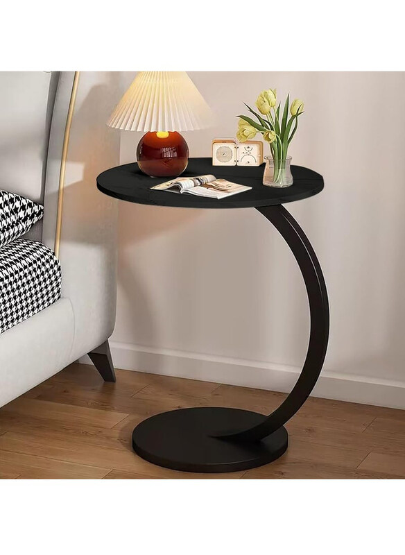 

DubaiGallery Light Luxury Movable Mini Small Table Round Coffee Table, Black