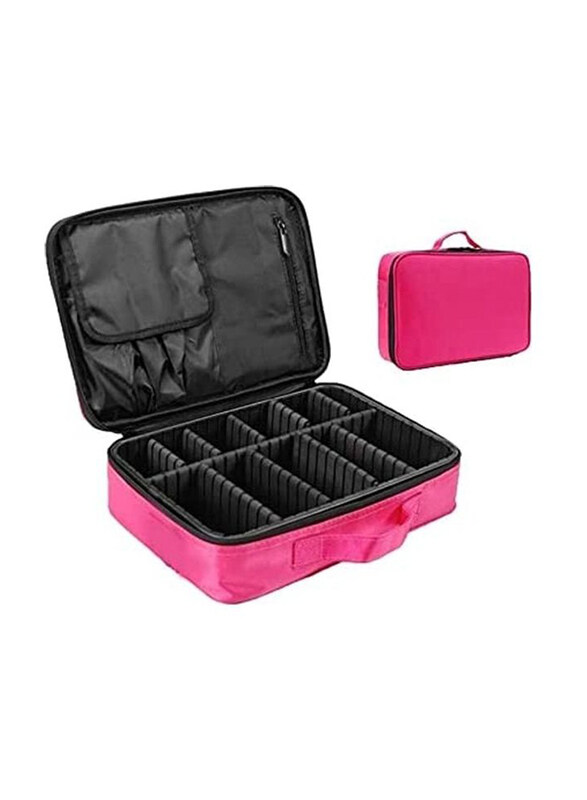 

Generic Professional Cosmetic Organizer Bag with Adjustable Division, Pink/Black