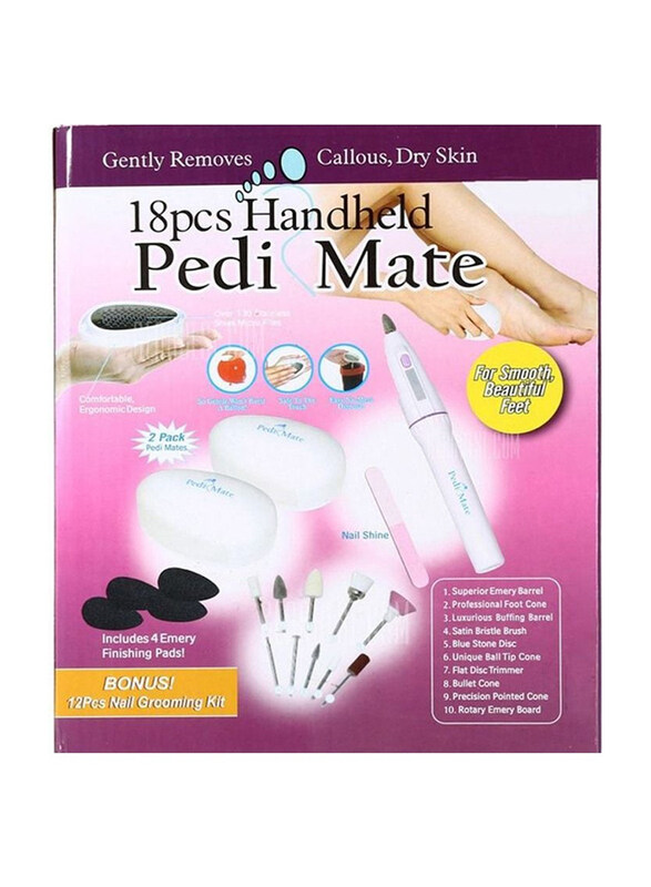 

Pedi Mate Handheld Pedi Mate Nail Tool Finger Foot Nail Electric Manicure Sander Pedicure Foot Care Tool, 18 Pieces, White