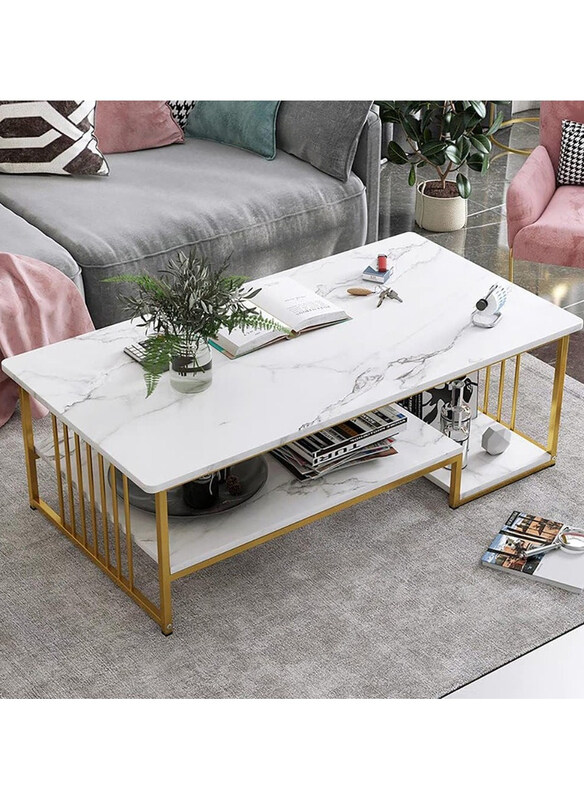 

DubaiGallery Home Sofa Wooden Side Large Area Center Coffee Table, White/Yellow