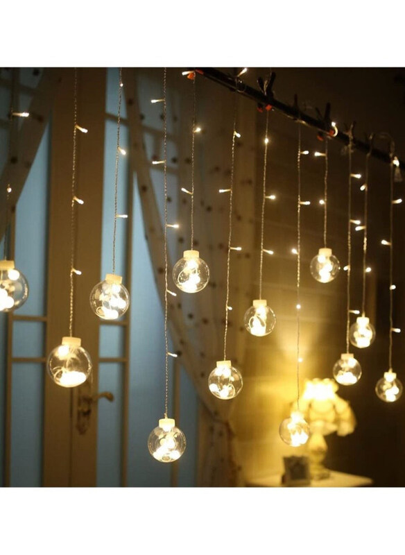 

DubaiGallery 8 Modes Fairy Globe Sparkling Curtain String 12 Ball Lights, White