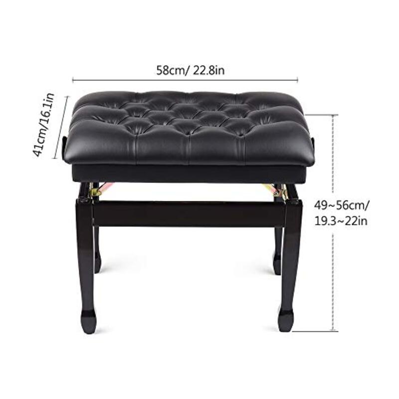 Bingyu Adjustable Height Wooden Piano Bench Stool Comfortable Soft Cushion Padded, Black
