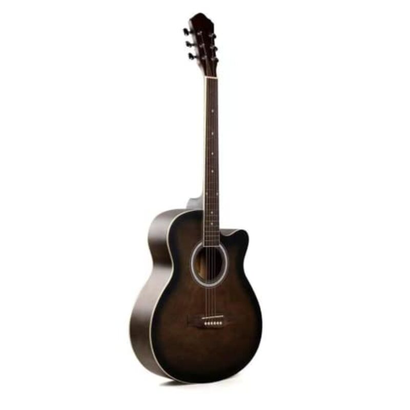 MegArya FS80C Natural Concert Cutaway Guitar with Bag Capo Belt Pick Hanger Strings, Rosewood Fingerboard, Black