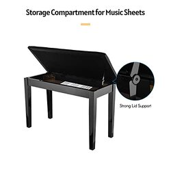 Daseey Padded Piano Bench Stool Solid Wood with Music Sheet Holder PU Leather Cushion for Piano Playing, Black