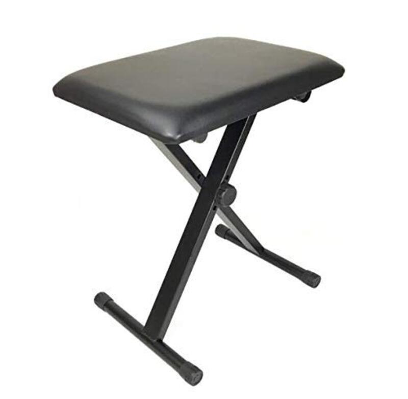 SKEIDO Adjustable Frame Leather Padded Folding Piano Chair, Black