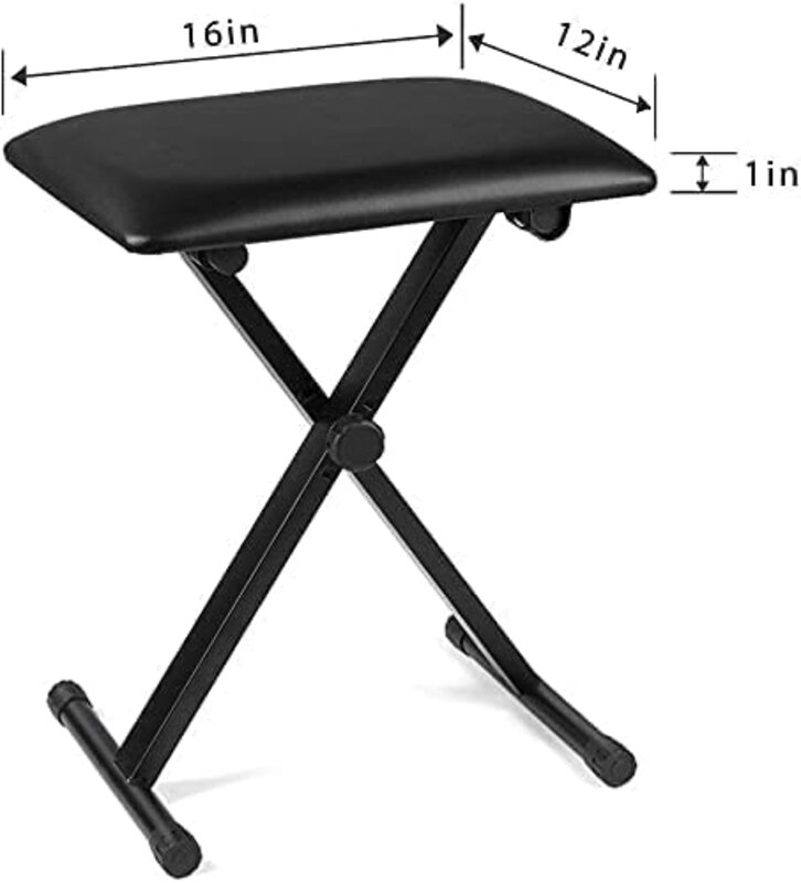 Megarya Height Adjustable Non-Slip Piano Keyboard 3 Tier Foldable Chair, Black