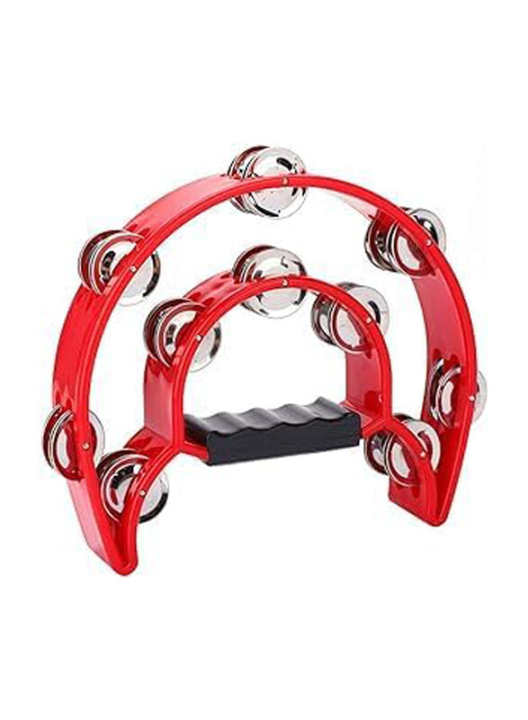 

Megarya Half Moon Musical Tambourine Double Row Metal Jingles Hand Held Percussion Drum with Ergonomic Handle Grip, Red