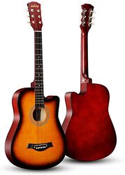 MegArya 38 Full Size Adult 6 Strings Cutaway Folk Students Beginners Acoustic Guitar, Brown