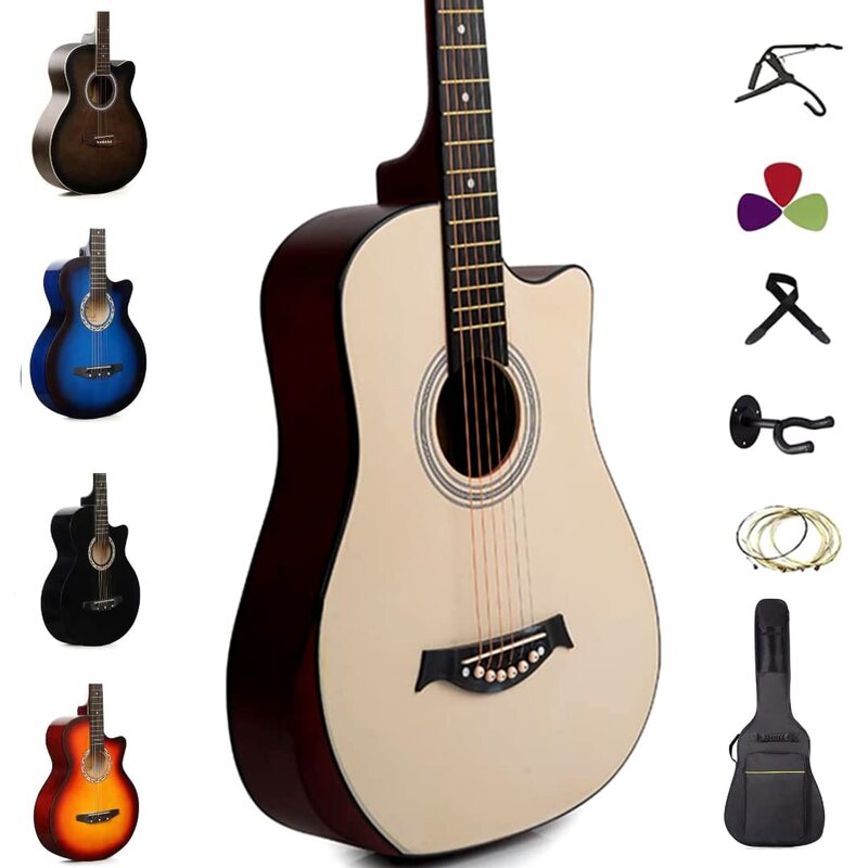 MegArya FS80C Natural Concert Cutaway Guitar with Bag Capo Belt Pick Hanger Strings, Rosewood Fingerboard, Natural