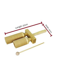A-Star Two Tone Double Wood Block Agogo Guiro Scraper with Wooden Beater, Beige
