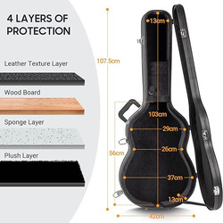 Cahaya Anti-Shock Waterproof Hard Acoustic Guitar Case with Key Lock, Black