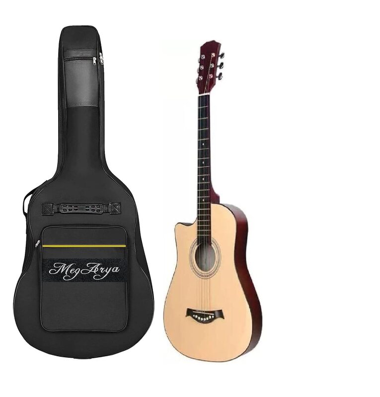 MegArya Natural Acoustic Guitar With Bag & Picks & Strap, Beige