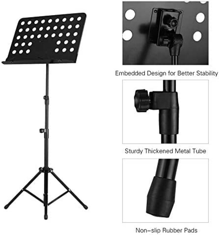 MegArya Portable Metal Music Stand Detachable Instruments for Piano Violin Guitar Sheet, Black
