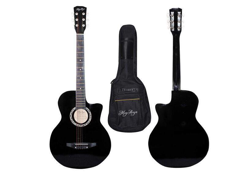 

MegArya G38 Acoustic Beginner Guitar with 5mm Foam Bag, Strap & Picks Deal, Black