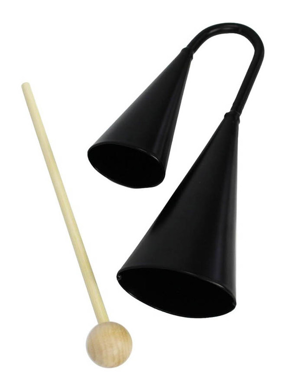 A-Star AP2501 Two-Tone Double Metal Samba Agogo Bell with Wooden Beater, Black
