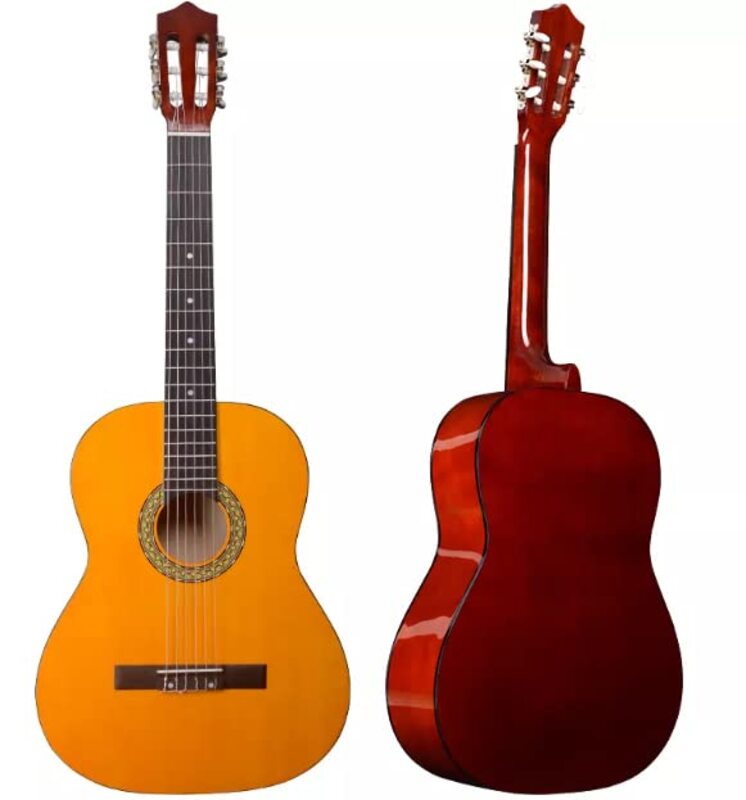 MegArya C40 Classical Guitar with Bag Stand Strings Pick and Belt, Rosewood Fingerboard, Yellow