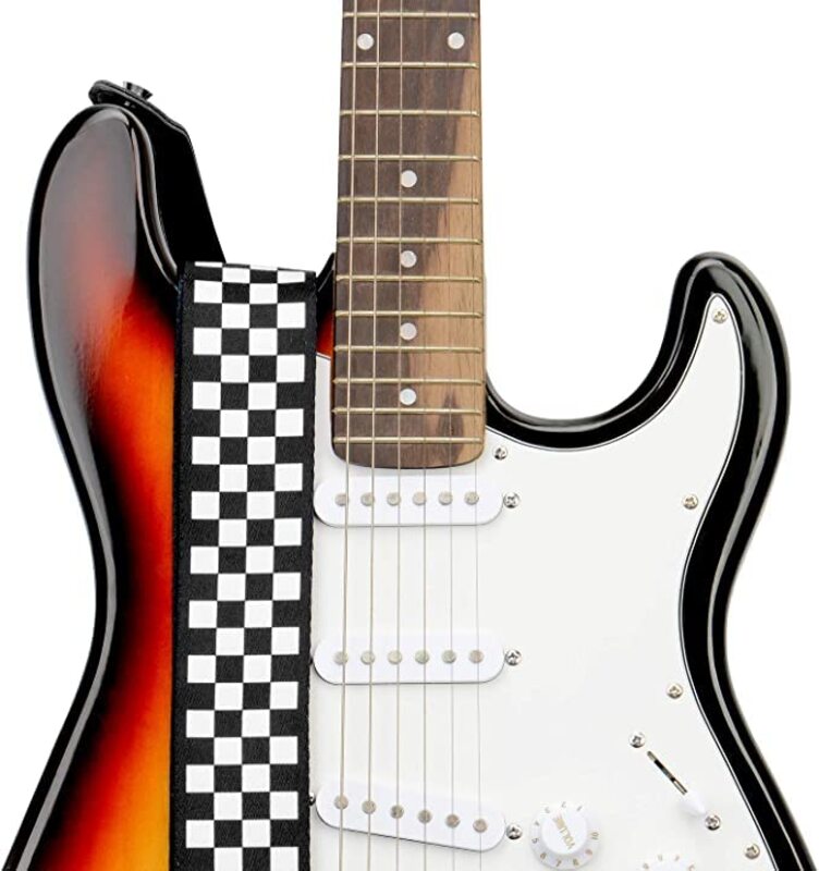 Guitar Strap Adjustable Electric & Acoustic Guitar Cotton Strap Bass Strap, Black/White