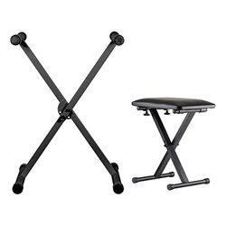 MegArya Double X Keyboard Stand with Piano X Bench Stool, Black