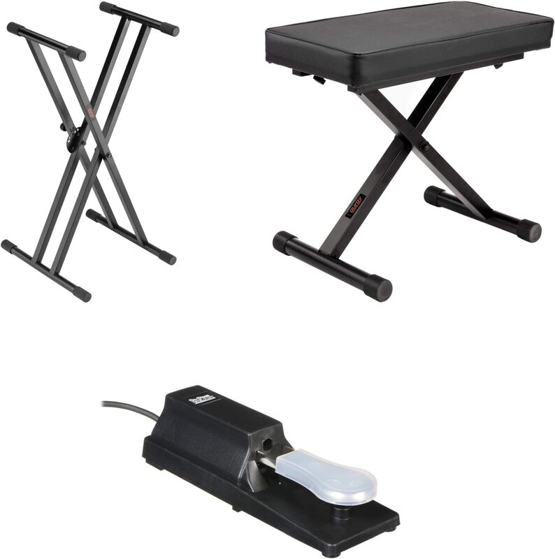 MegArya Double X Keyboard Stand with Piano X Bench and Sustain Pedal, Black