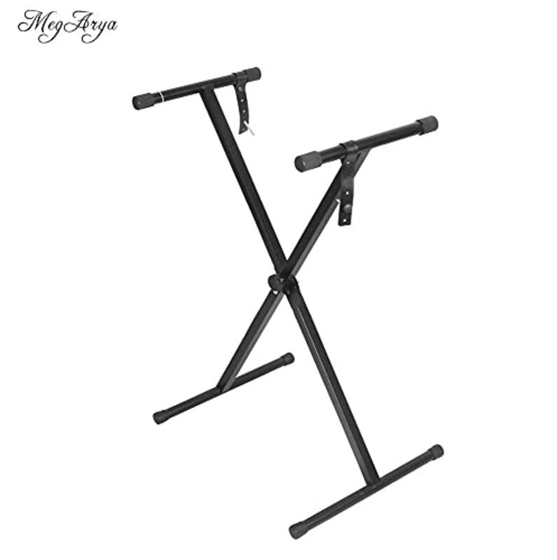 MegArya Single X Keyboard Stand with Piano X Bench Stool, Black