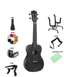 Megarya 21-inch Handmade High Quality Pink Rose Wood Ukulele with Bag/Capo/Strap/Tuner/Picks/Cleaning Cloth and Stand, Black