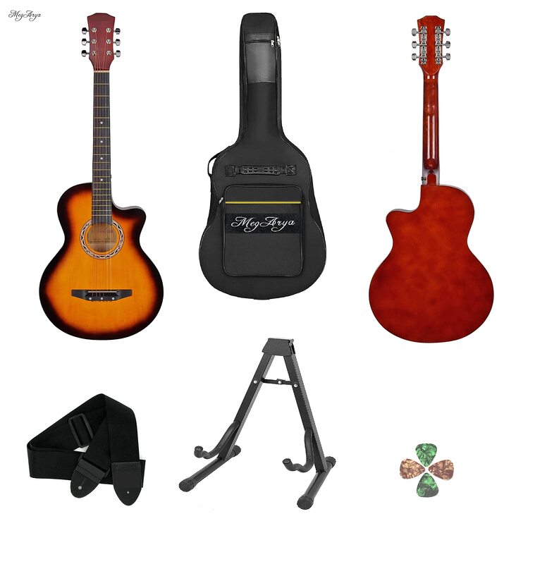 MegArya Acoustic Guitar With Bag & Strap & Stand & Picks, Dark Brown