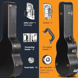 Cahaya Anti-Shock Waterproof Hard Acoustic Guitar Case with Key Lock, Black
