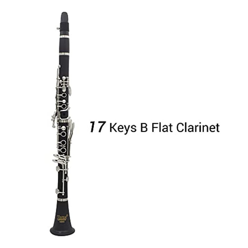 Daseey B Flat Clarinet Ebonite 17 Keys Trumpets System with Case Shoulder Straps, Black/Silver