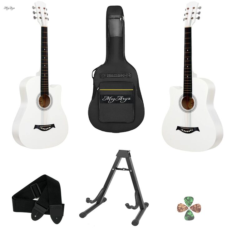 MegArya G38 Acoustic Guitar with Bag picks Strap & Guitar Stand, Rosewood Fingerboard, White