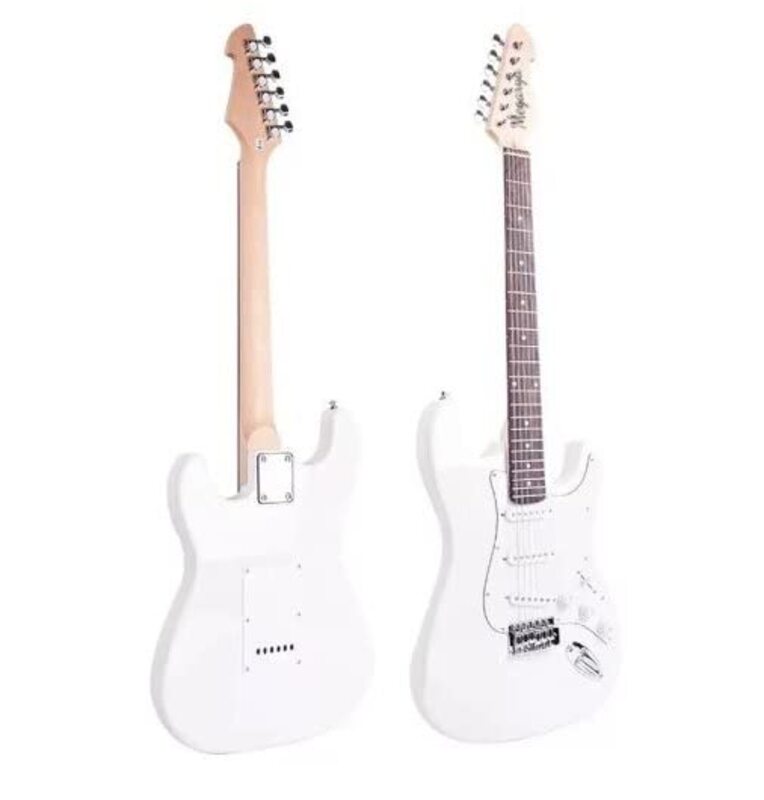 MegArya 6-String Solid Body Alder Body Stainless Steel Frets Plastic Pearl Pick guard Electric Guitar, White
