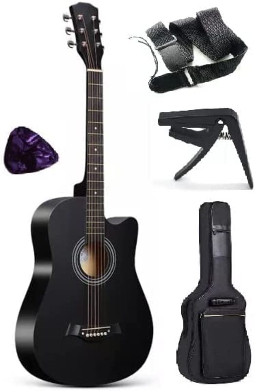 MegArya 38-inch Acoustic Guitar with Bag/Strap/Capo and Picks, Black
