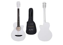 MegArya G38W Acoustic Guitar with 5mm Foam Bag, Strap & Picks, White