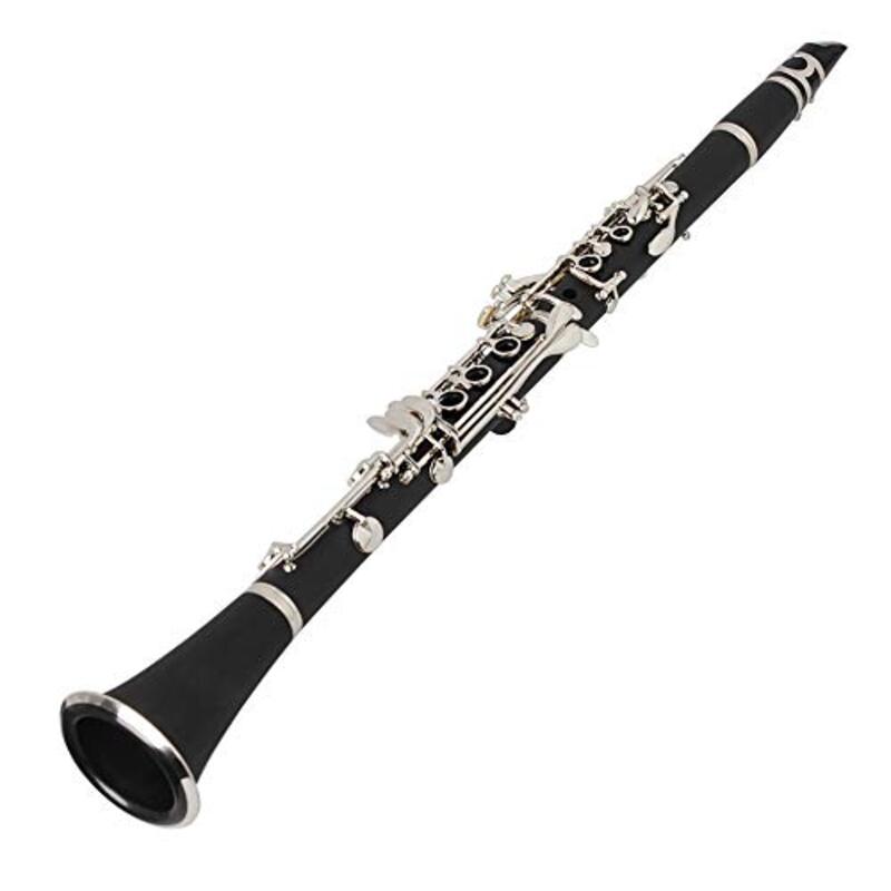 Andoer-1 Bb Flat Clarinet Bakelite Keys Woodwind Instrument with Carry Case, Black/Silver