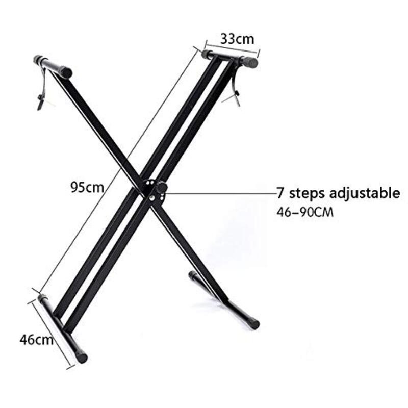 Generic WHR-HARP Double X Keyboard Stand and Bench Set with Infinitely Adjustable, Heavy Steel Construction and Pure Locking System Support Stand, Black