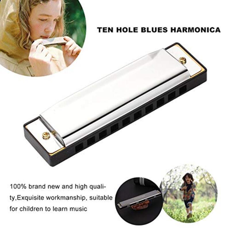 N/A 10-Hole Diatonic Blues Diatonic Harmonica Musical Instrument, Black/Silver