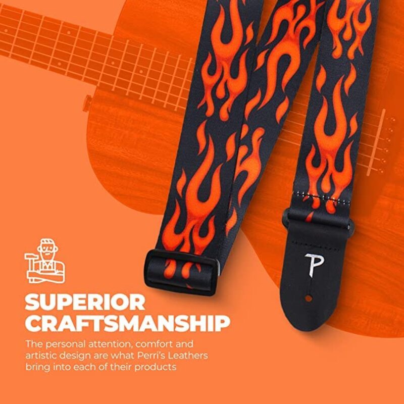 Elastic Soft Comfortable Neoprene Leather 3.4in Bass Acoustic Guitar Strap, Orange/Black